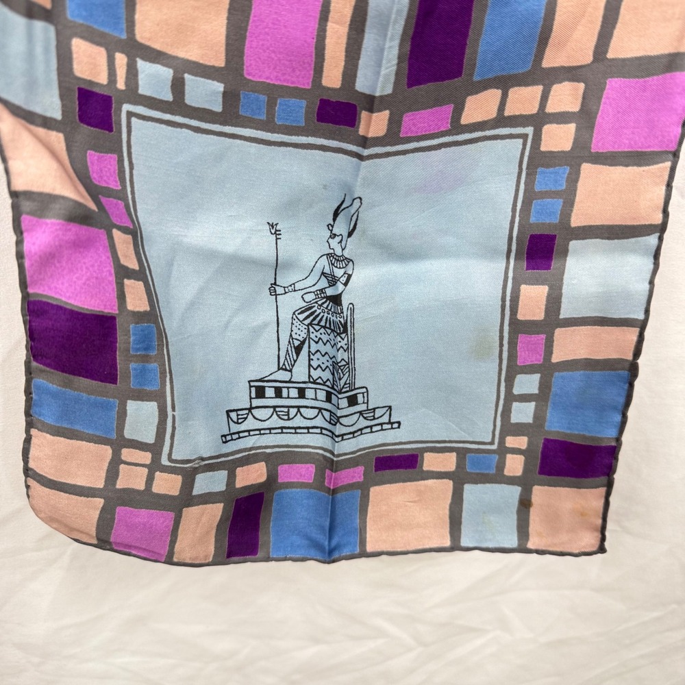 Vintage Bronzini Silk Art Deco Egyptian Rectangular Scarf 70s Purple Statement - Picture 3 of 10